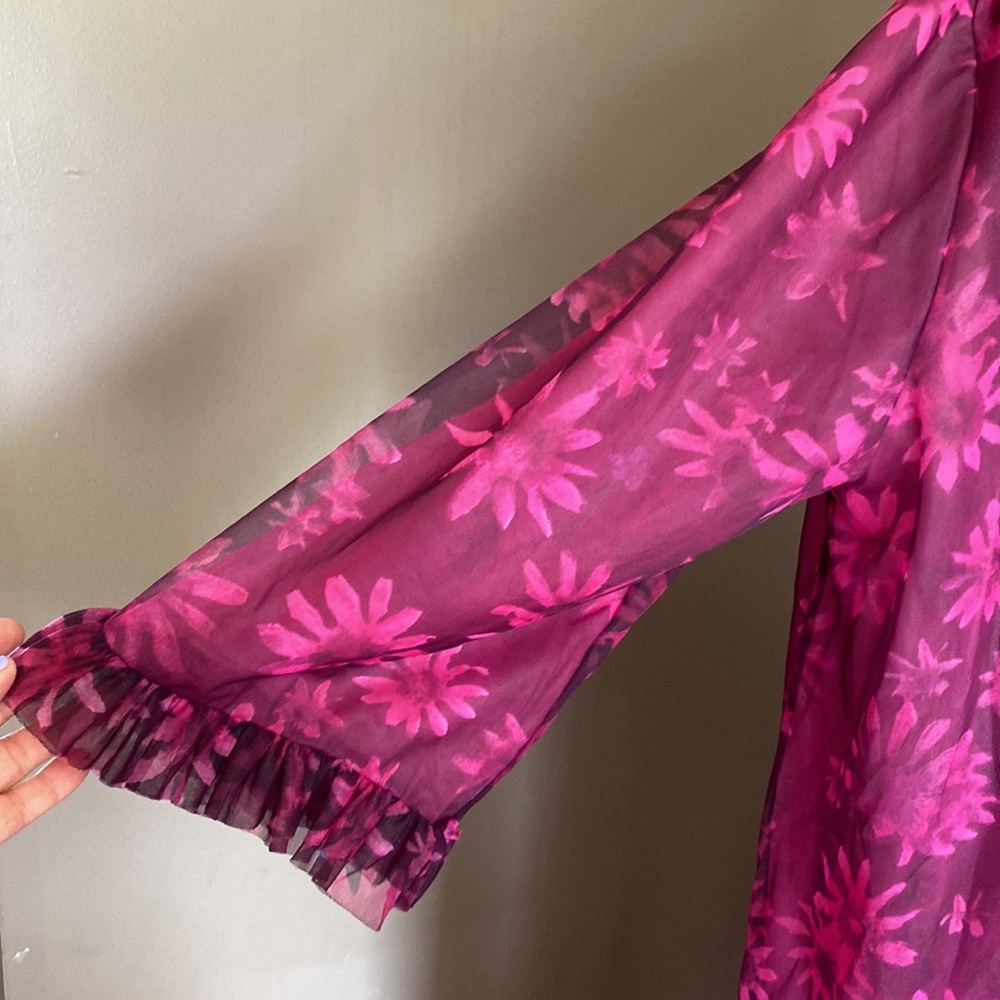 Habella Floral Print Sheer Ruffled Robe (Size S) - Picture 3 of 10